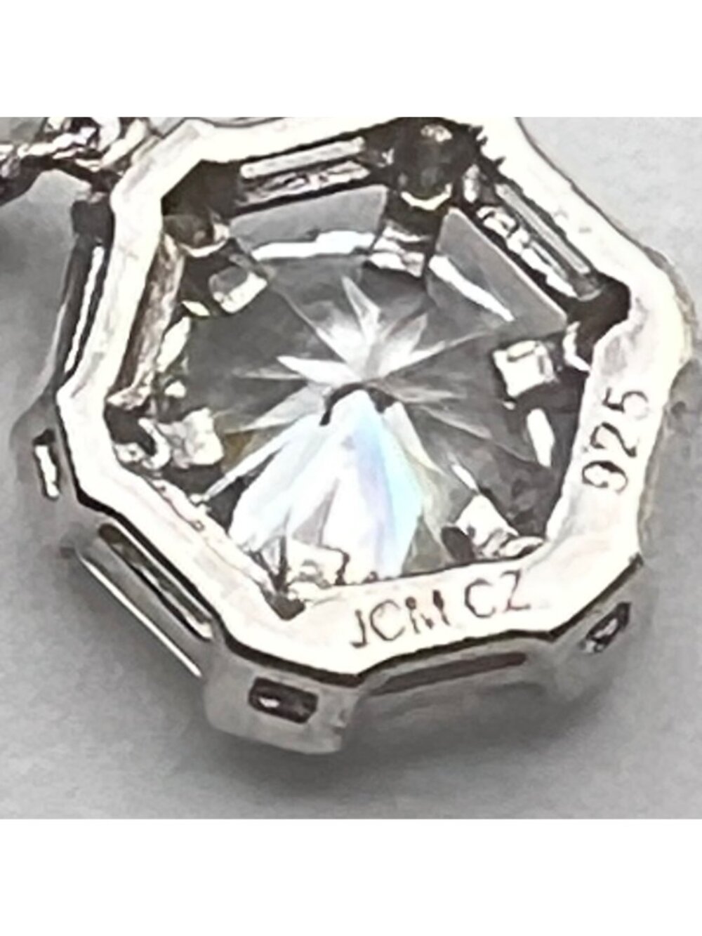 Sterling Silver Jacmel Pendent Necklace JCM CZ Art Deco Halo 18" Baguette Round - Picture 4 of 12